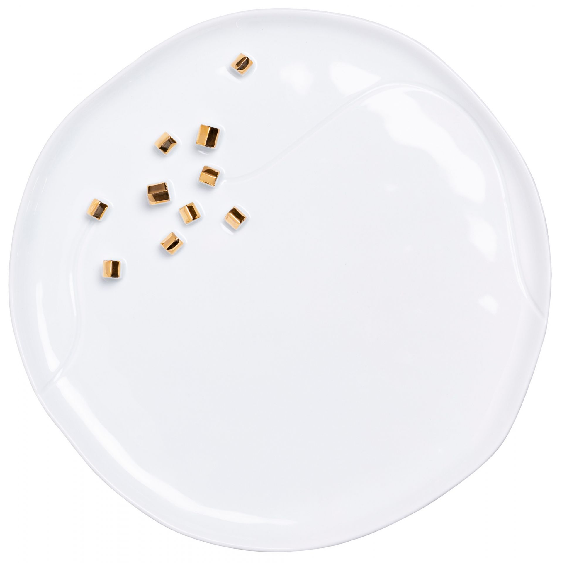 Weißer Porzellanteller "Living Porzellangeschichten" mit goldenen Akzenten, Räder Design, Einzelstück für stilvolle Tischdeko.