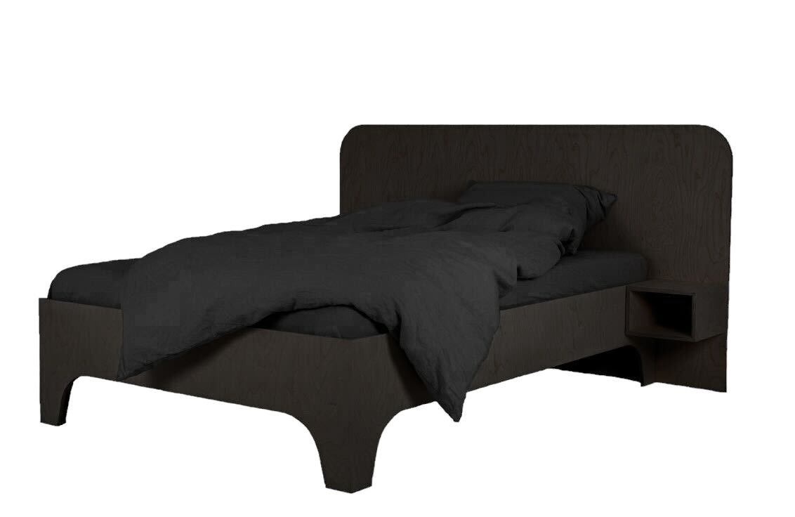 Schwarzes VALENTINA Bett 180x200 cm mit Nachttisch, modernes Design für Schlafzimmer und erholsamen Schlaf.