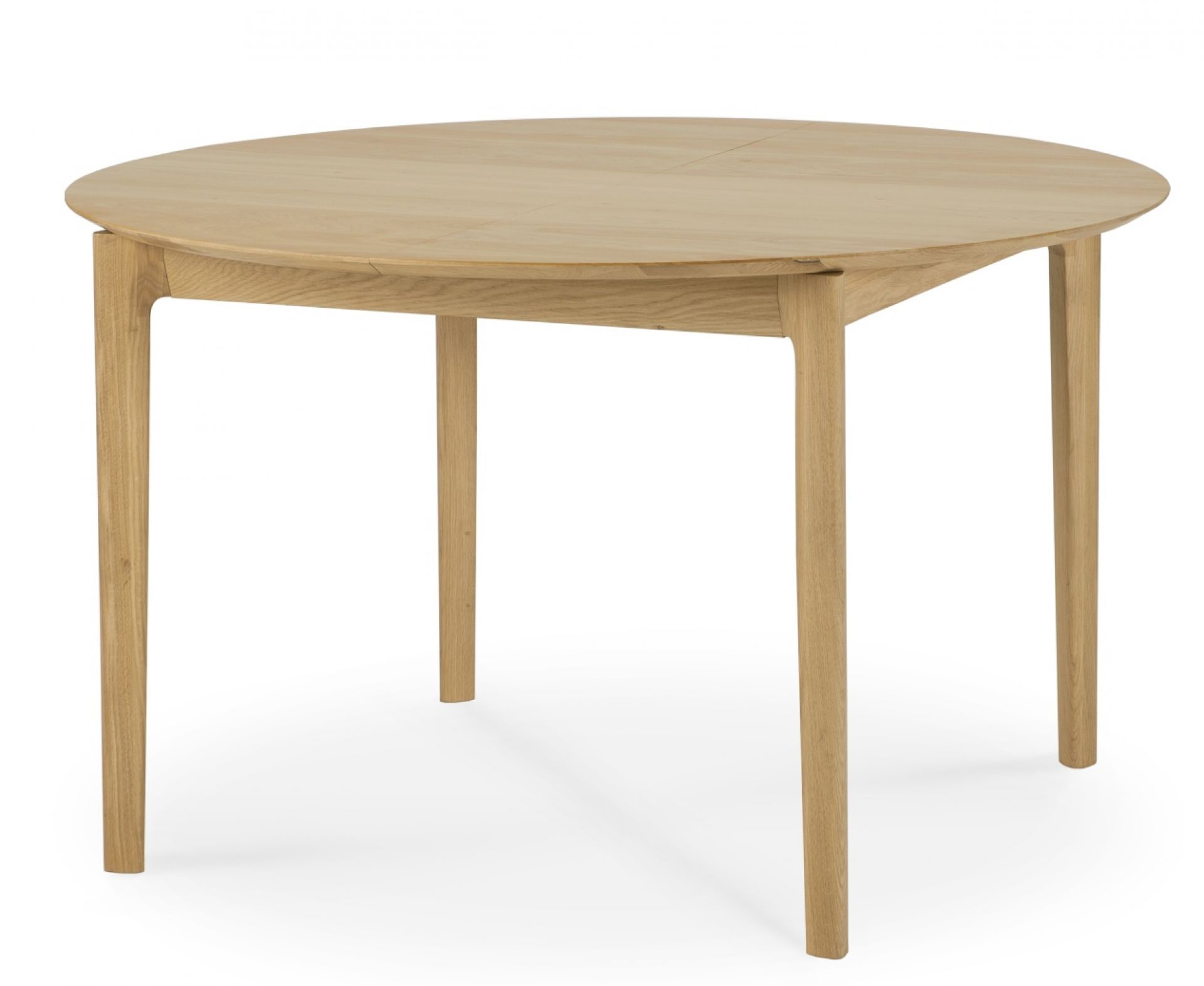 Runder, ausziehbarer Esstisch aus Eiche, Modell Bok von Ethnicraft, mit vier Beinen.