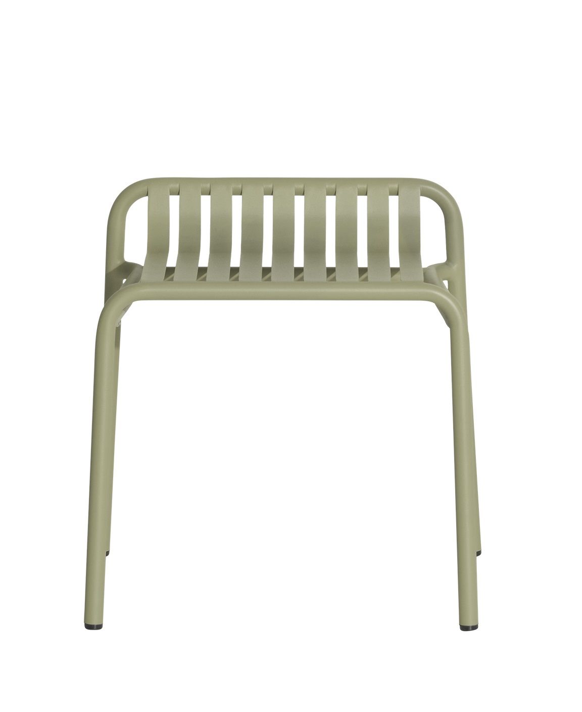 Week-End Stool Hocker von Petite Friture in Jade Grün, minimalistisches Design mit Lattenstruktur.