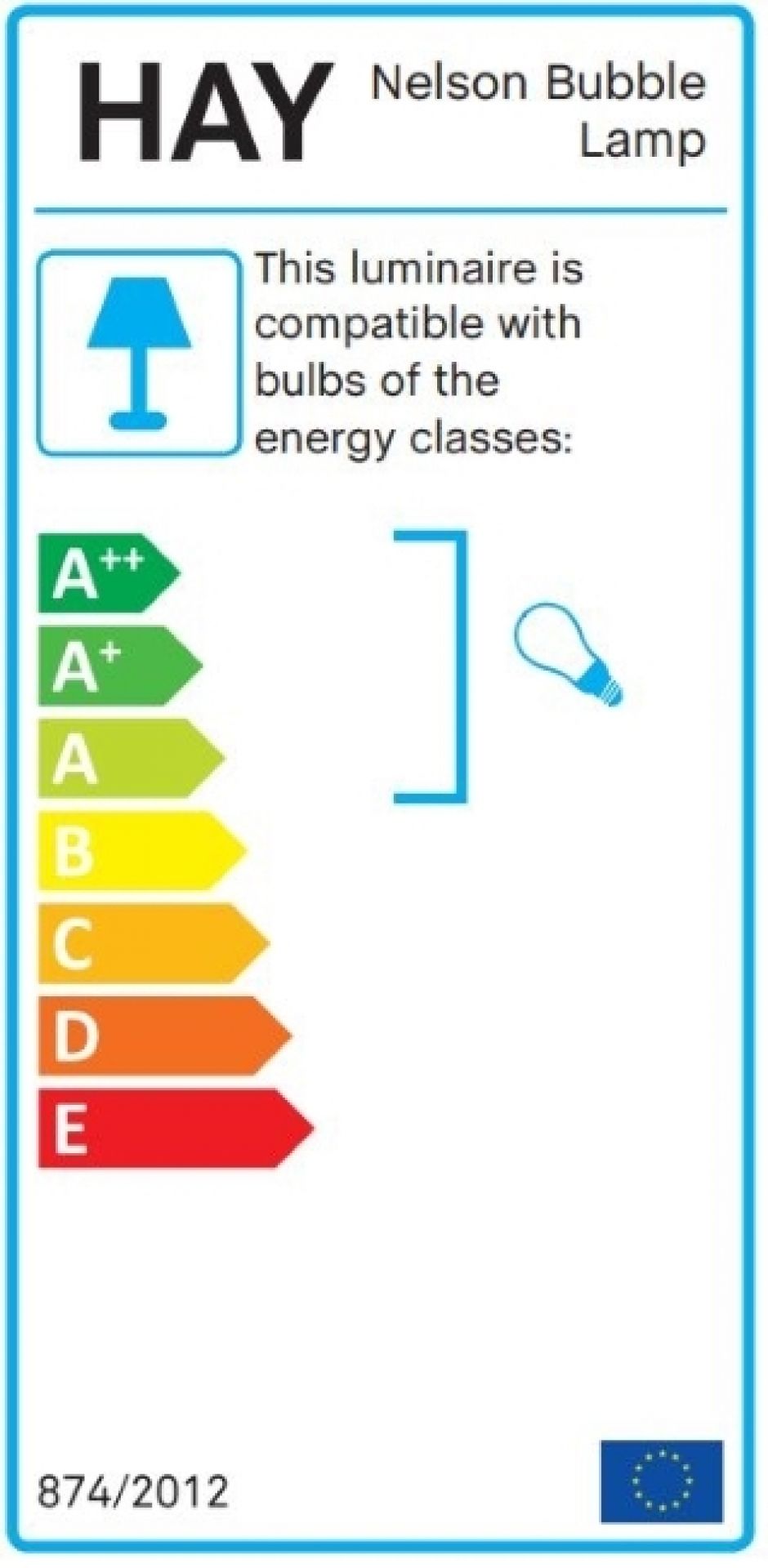 Energieeffizienzlabel für HAY Nelson Bubble Lampe, kompatibel mit Leuchtmitteln der Energieklassen A++ bis E.