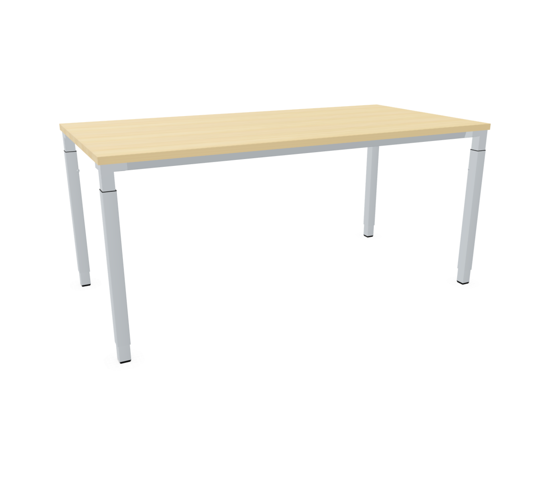 Kalidro Schreibtisch von Steelcase, höhenverstellbar, mit heller Tischplatte und silberfarbenem Gestell. Büromöbel für ergonomisches Arbeiten.