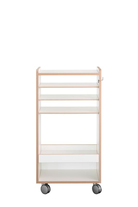 Tojo-fahrbar Rollwagen mit vier Regalböden und Rollen, ideal als Küchenwagen oder Badwagen.