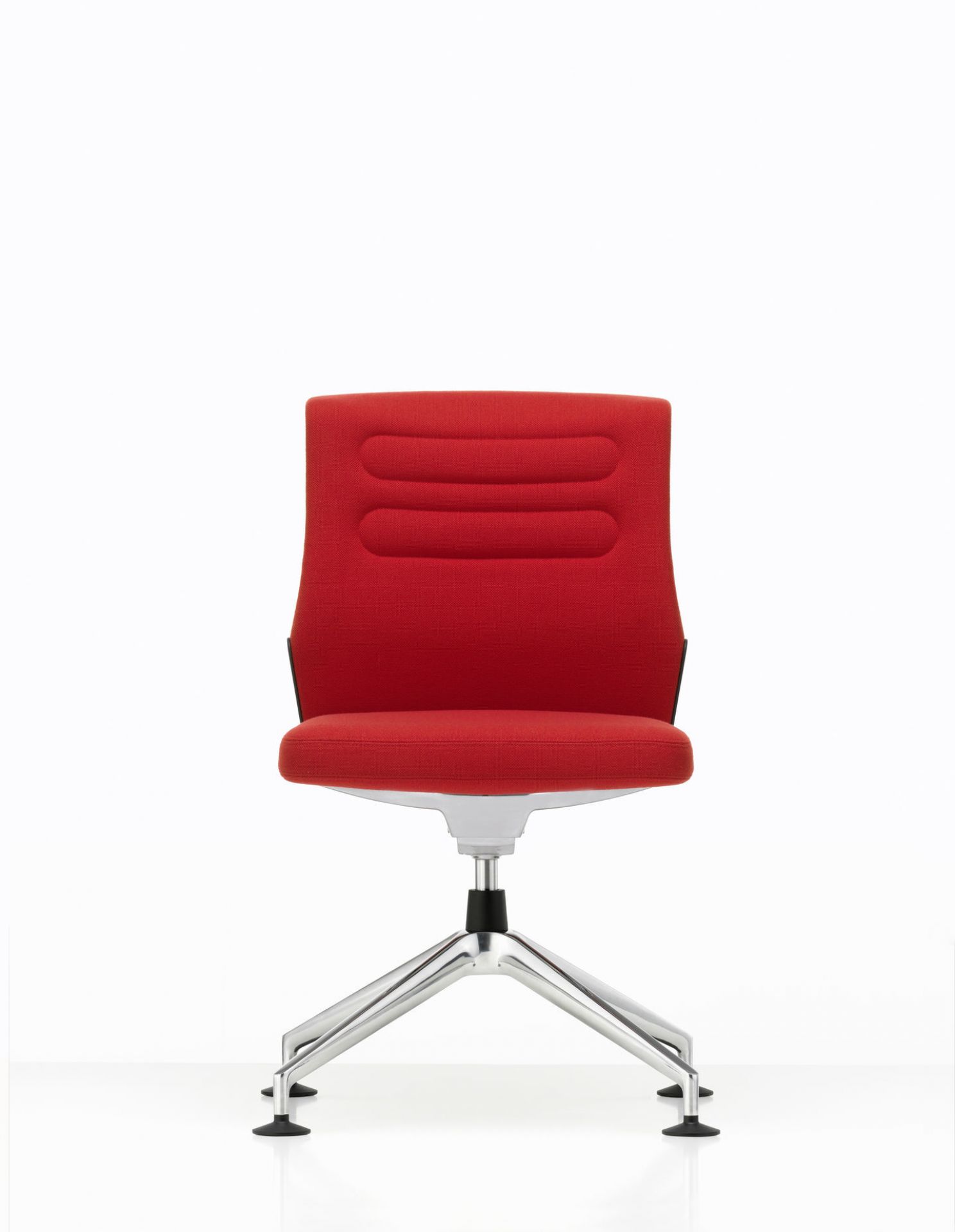 Roter AC5 Meet Bürodrehstuhl von Vitra mit Chromfußkreuz, ideal für Konferenzräume und Büros.