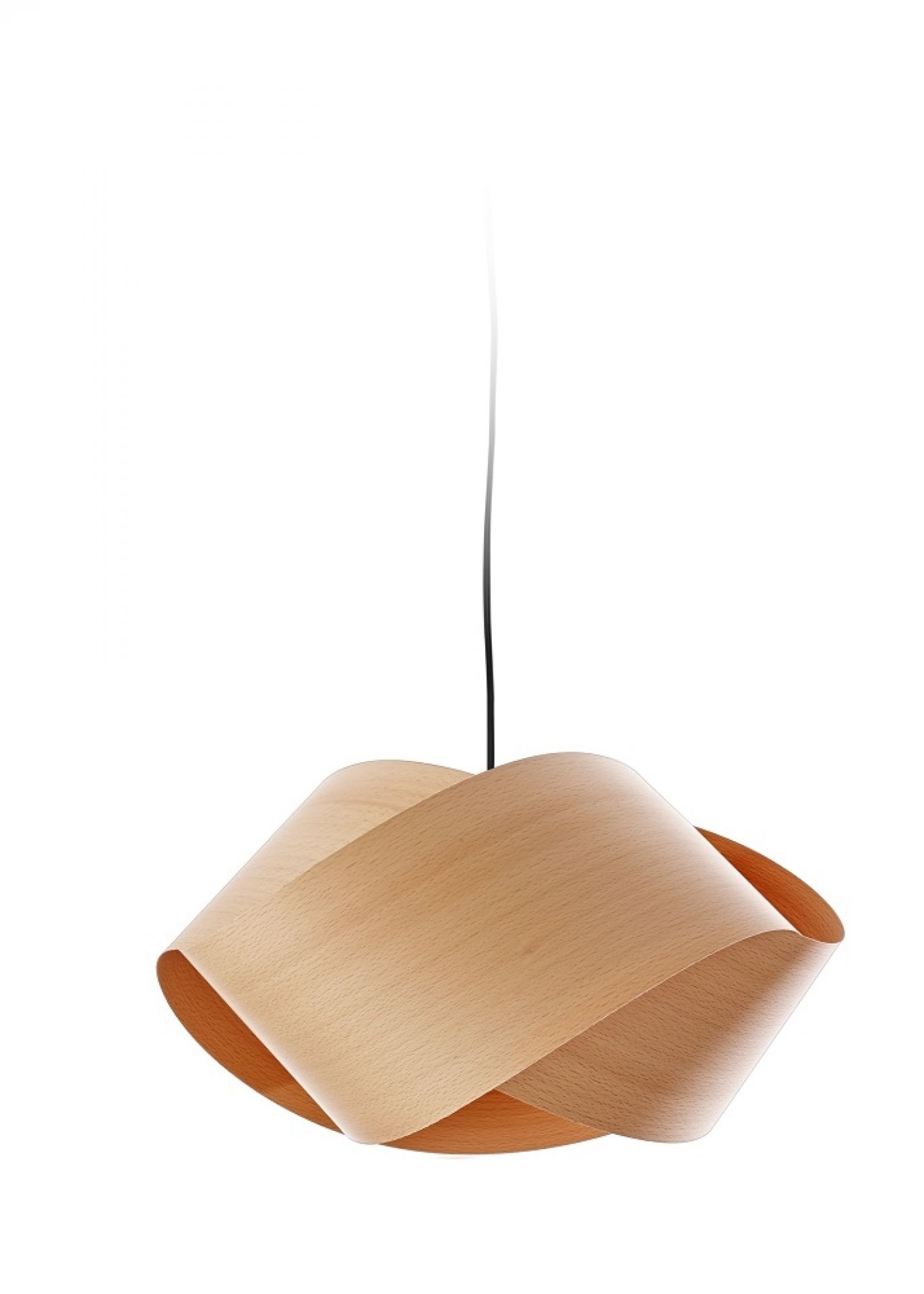 Nut Suspension Pendelleuchte von LZF Lamps: Hängelampe aus hellem Holz mit schwarzem Kabel.