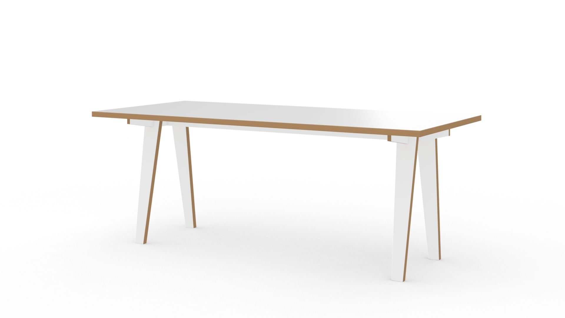 Weißer Tojo Tisch mit minimalistischem Design und hellen Holzdetails für Büro und Wohnzimmer.