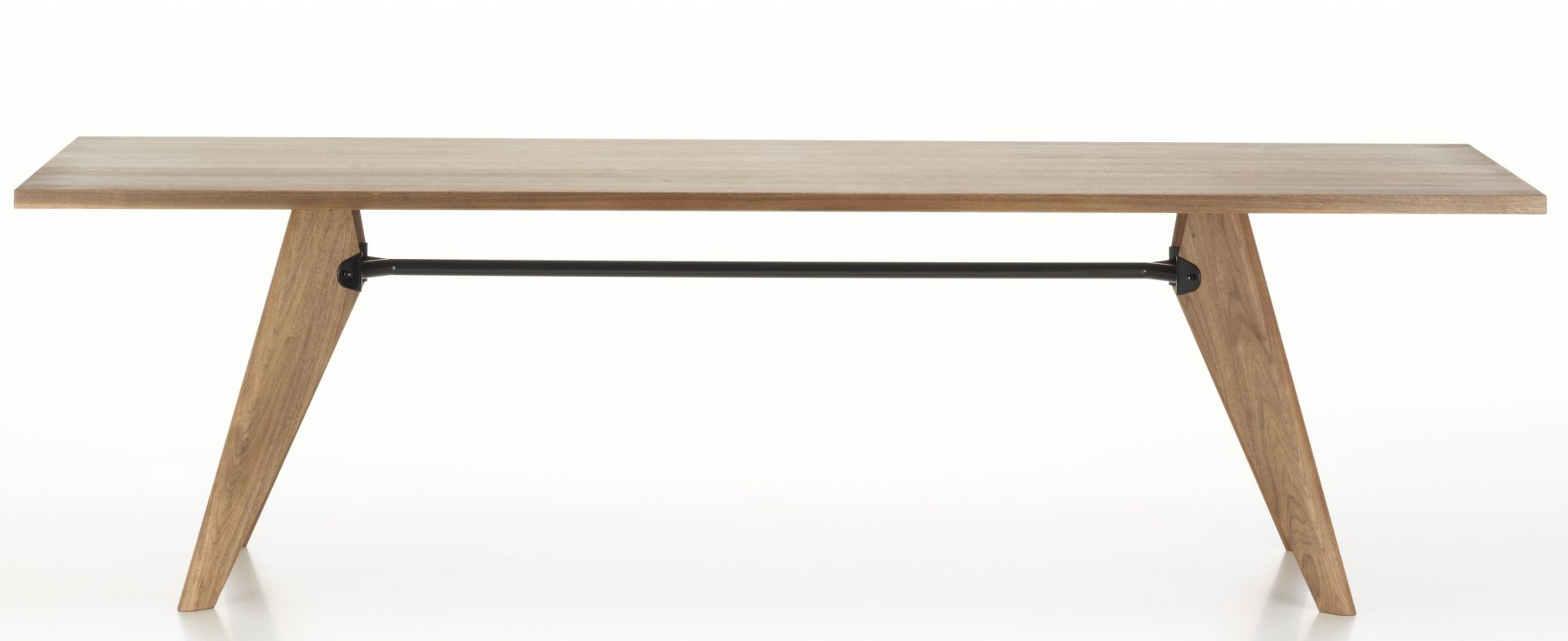 Vitra Table S.A.M Bois Tisch, 260 cm lang, mit Holzplatte und schrägen Holzbeinen.