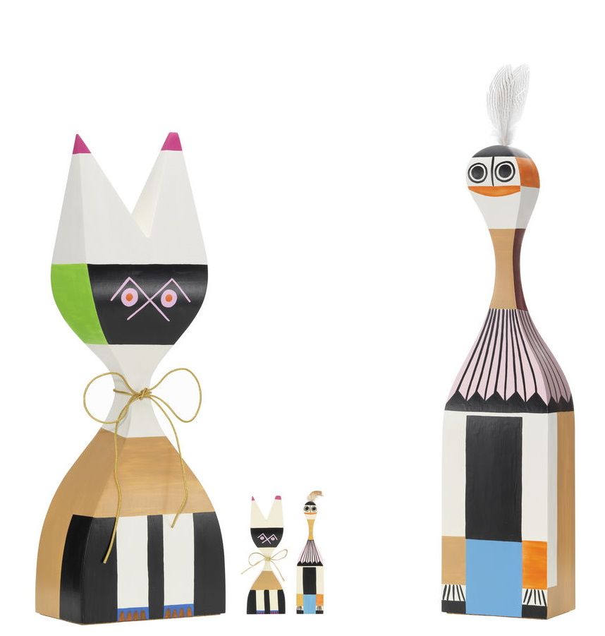 Wooden Dolls Large Holzfiguren: Zwei große und zwei kleine dekorative Holzfiguren im modernen Design.