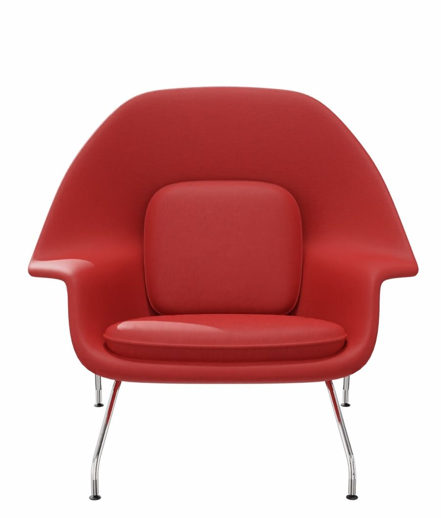 Roter Womb Chair Sessel von Knoll International mit Stahlbeinen, Frontansicht.