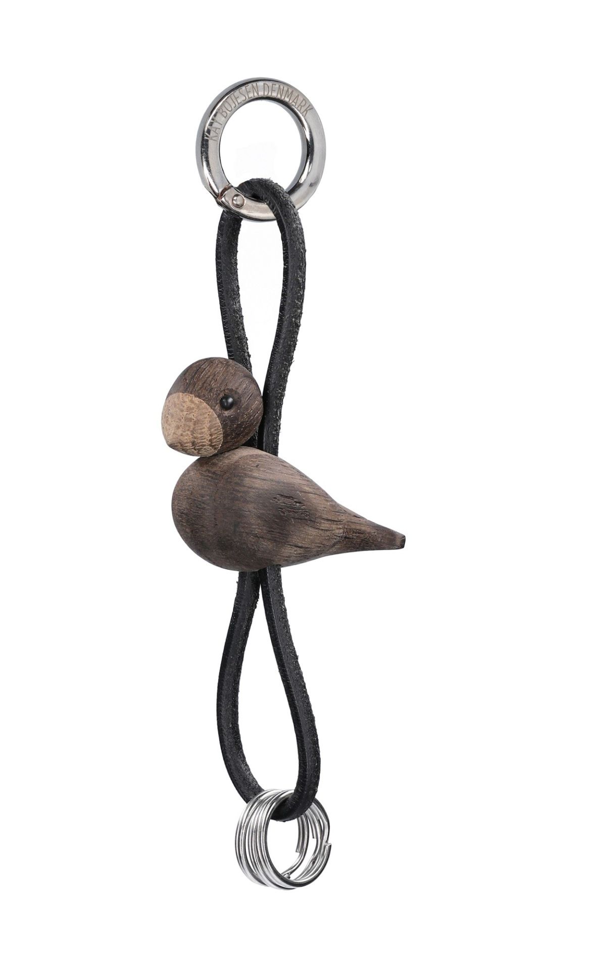 Vogel Eiche silberfarbenes Metall Schlusselanhänger mit Schwarzem leder Kay Bojesen 