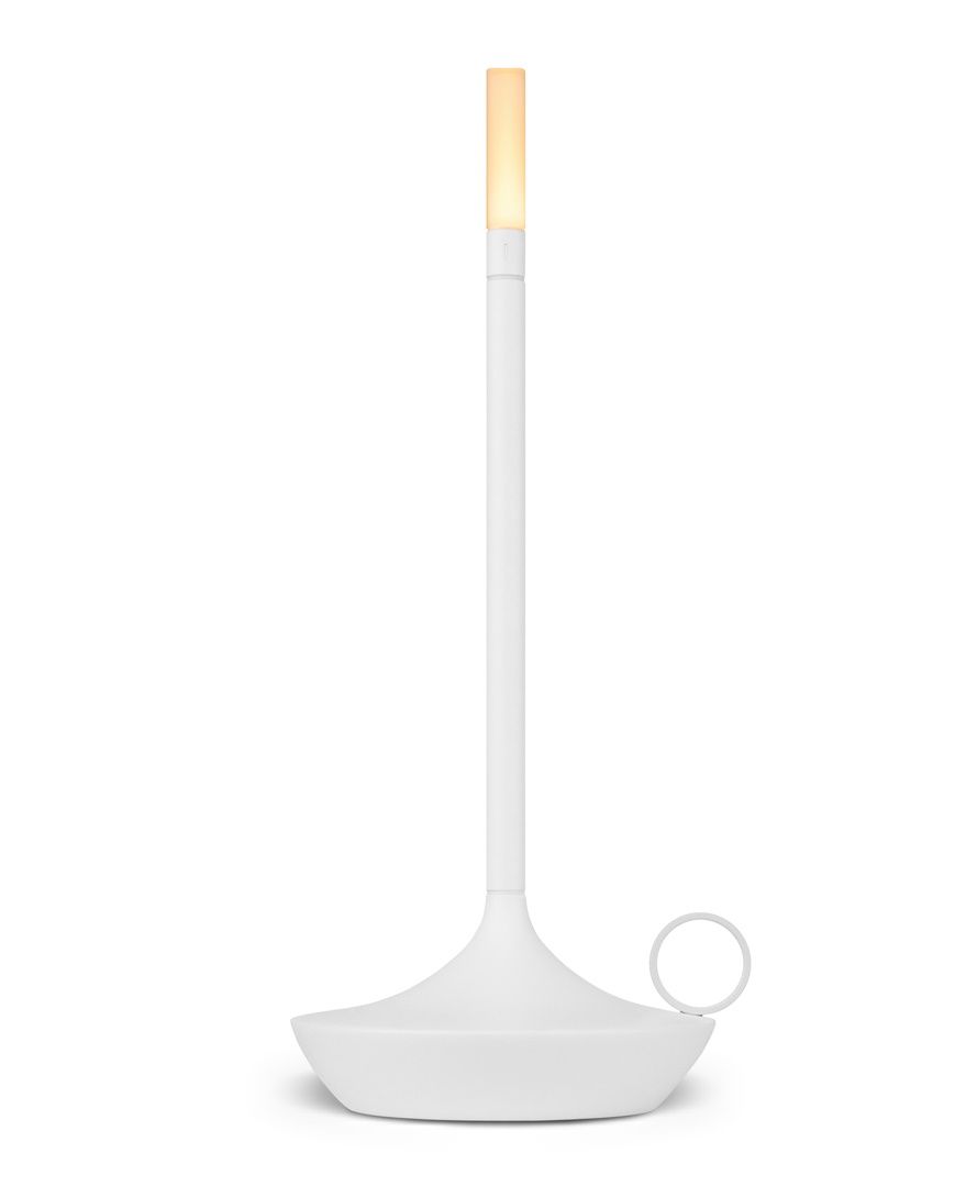 Weiße Wick Portable Akkuleuchte von Graypants, moderne Tischleuchte mit USB-Anschluss für stimmungsvolles Licht.