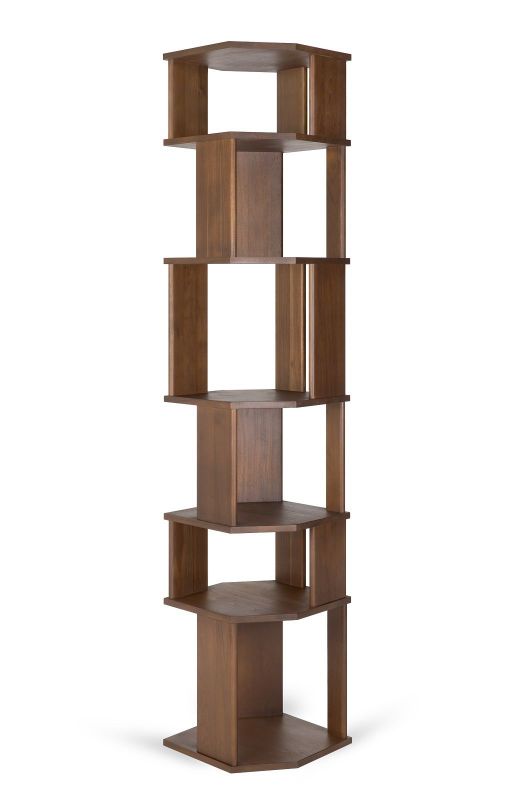 Ethnicraft Stairs Regal aus Teakholz in Dunkelbraun, modernes Design mit mehreren Ebenen.