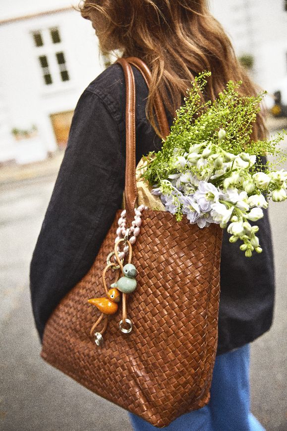 Vogel Grün Schlüsselanhänger silberfarbenes Metall mit Naturleder Kay Bojesen