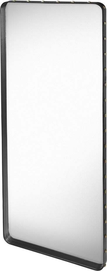 Rechteckiger Adnet Spiegel von Gubi, groß, mit schwarzem Lederrahmen und goldenen Details.