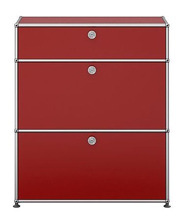 USM Haller Highboard in Rubinrot mit zwei Klappen, modernes Designmöbel für stilvolle Aufbewahrung.