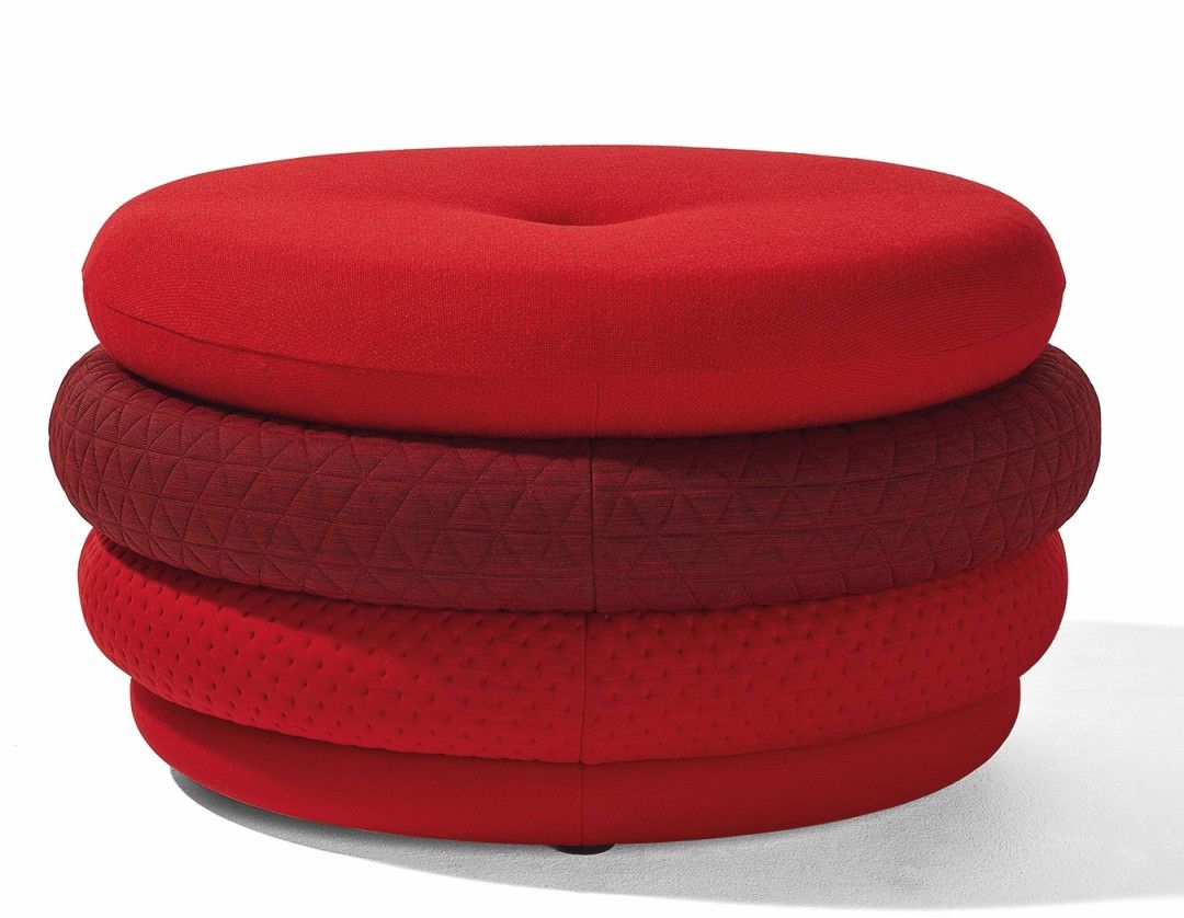 Roter Fat Tom Pouf Hocker von Richard Lampert, bequemer Sitzhocker ohne Beine.