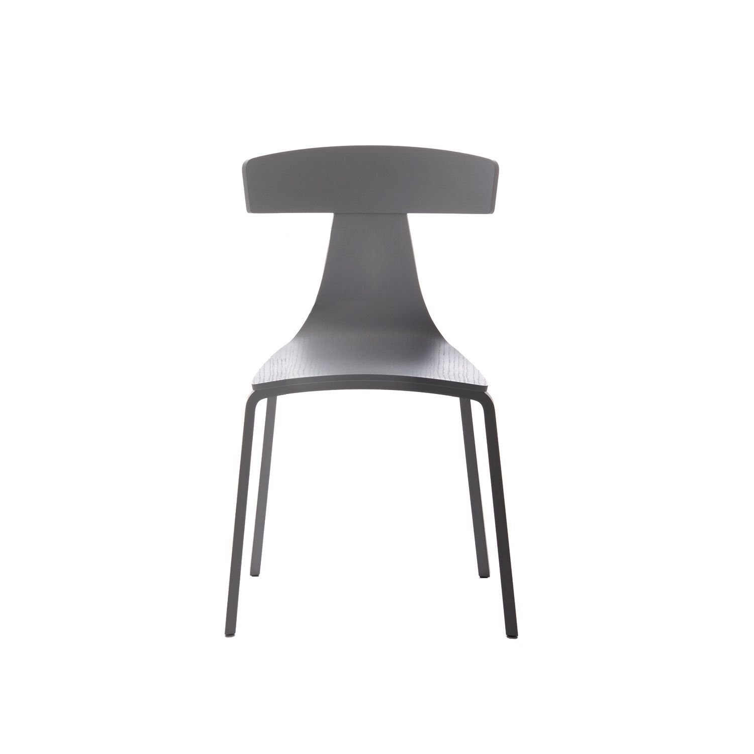 Ansicht von hinten: Remo Holzstuhl Esche Grau Plank mit minimalistischem Design und Holzstruktur.