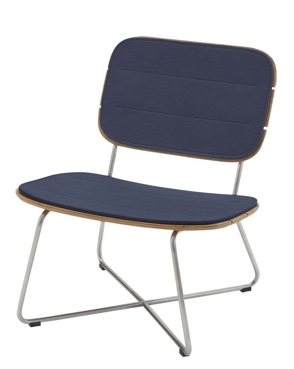 Lilium Lounge Chair mit marineblauem Sitzkissen von Skagerak by Fritz Hansen für den Außenbereich.