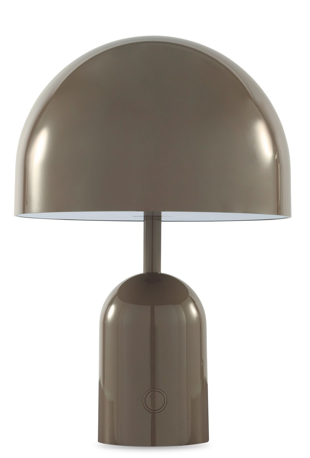Bell Portable LED Tischleuchte von Tom Dixon in Taupe, moderne Akkuleuchte für den Innenbereich.