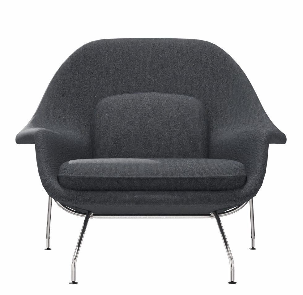 Grauer Womb Chair Sessel von Knoll International mit verchromten Beinen, moderner Relax Sessel für Wohnzimmer.