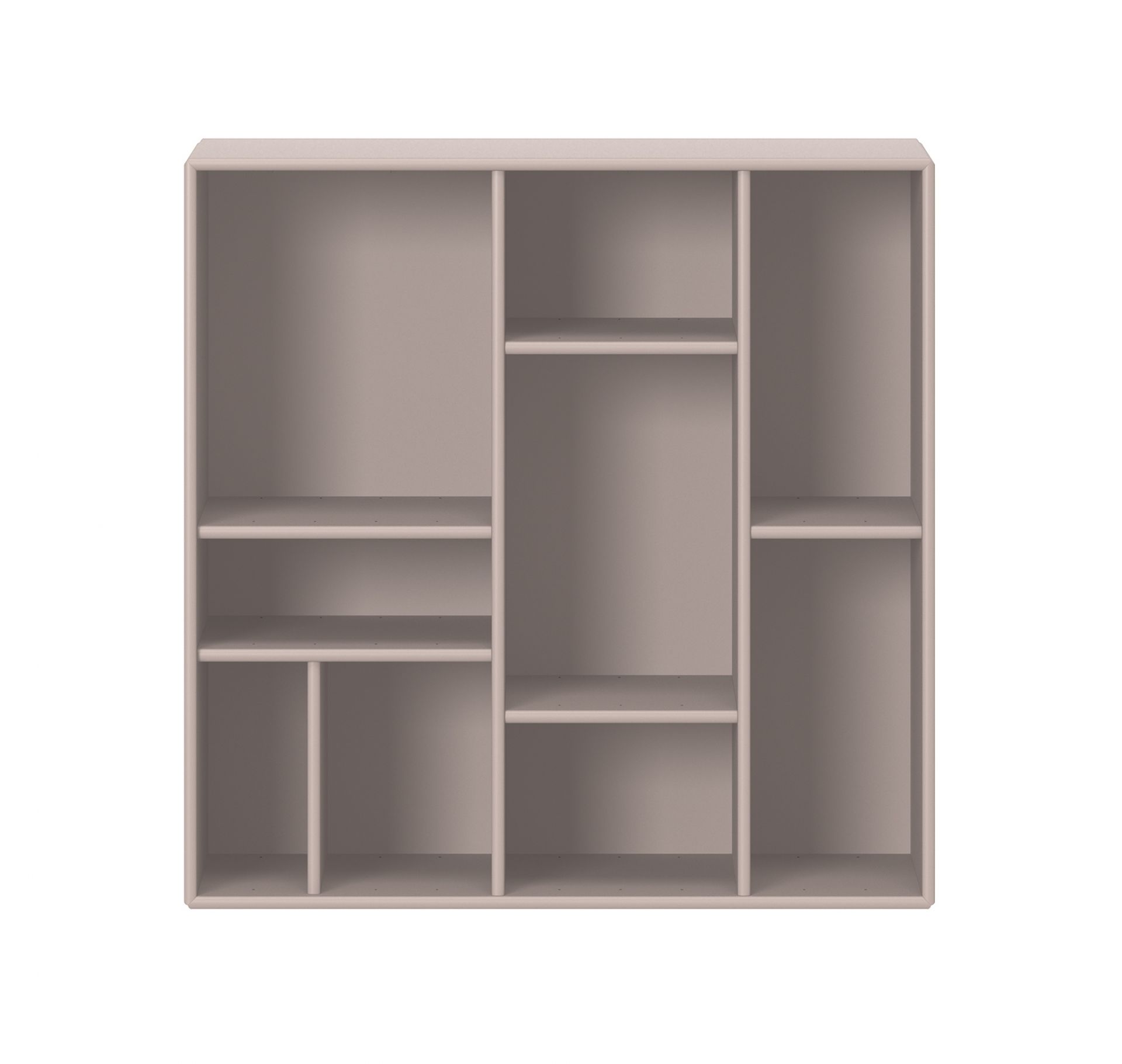 Compile Wandregal Mushroom von Montana: Modernes, quadratisches Regal mit verschiedenen Fächern in Pilzfarbe.