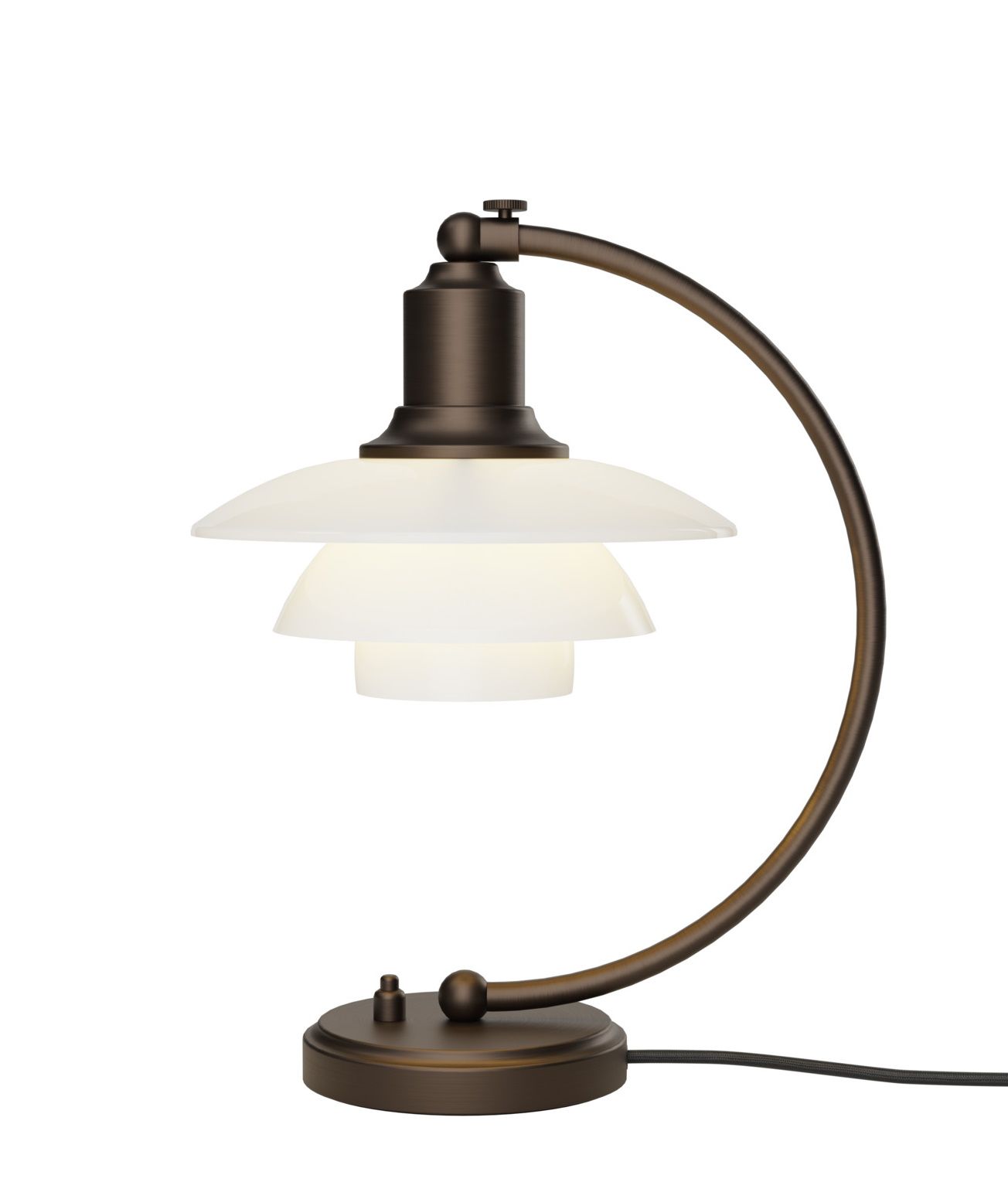 PH 2/2 Luna Tischleuchte von Louis Poulsen in Messing mit Opalglas Schirmen.