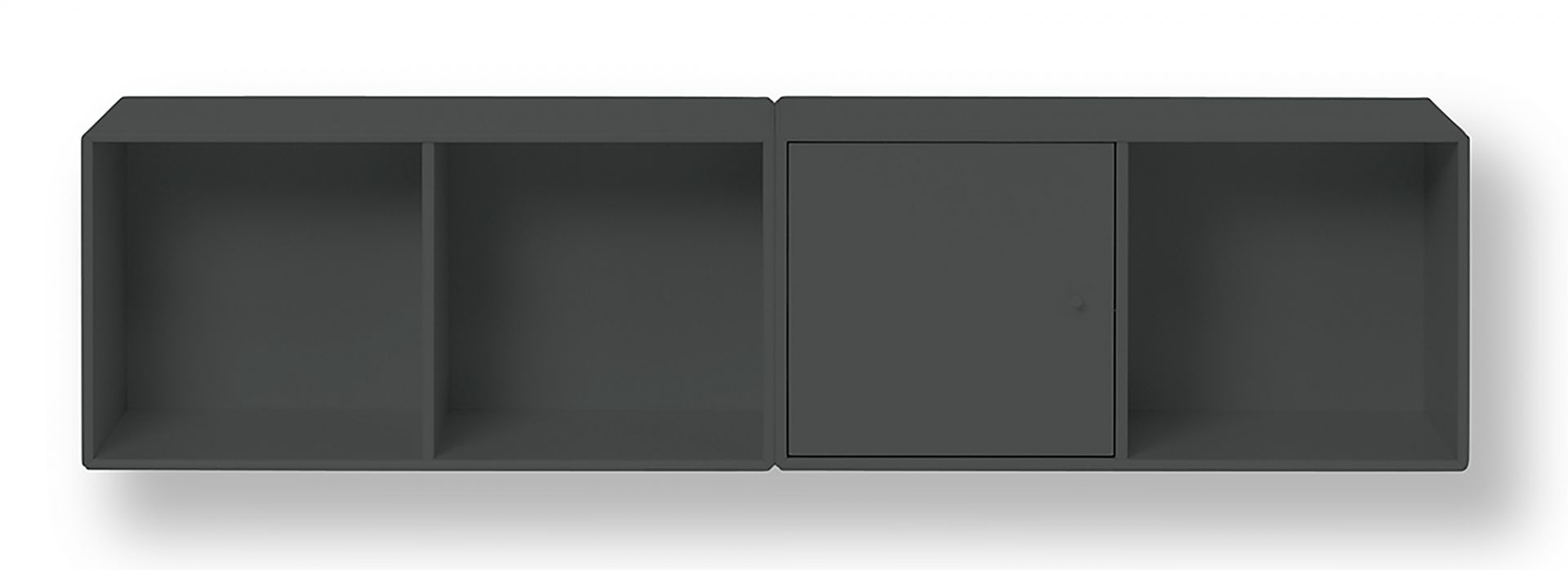 LINE Wandregal Mushroom Montana: Graues Hängeregal mit Fächern und einer Tür für die Wandmontage.