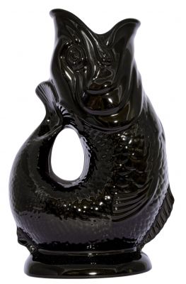 Schwarze Gluckigluck Fischkaraffe XL: Keramik Wasserkaraffe in Fischform, dekorative Vase und Wasserkrug.