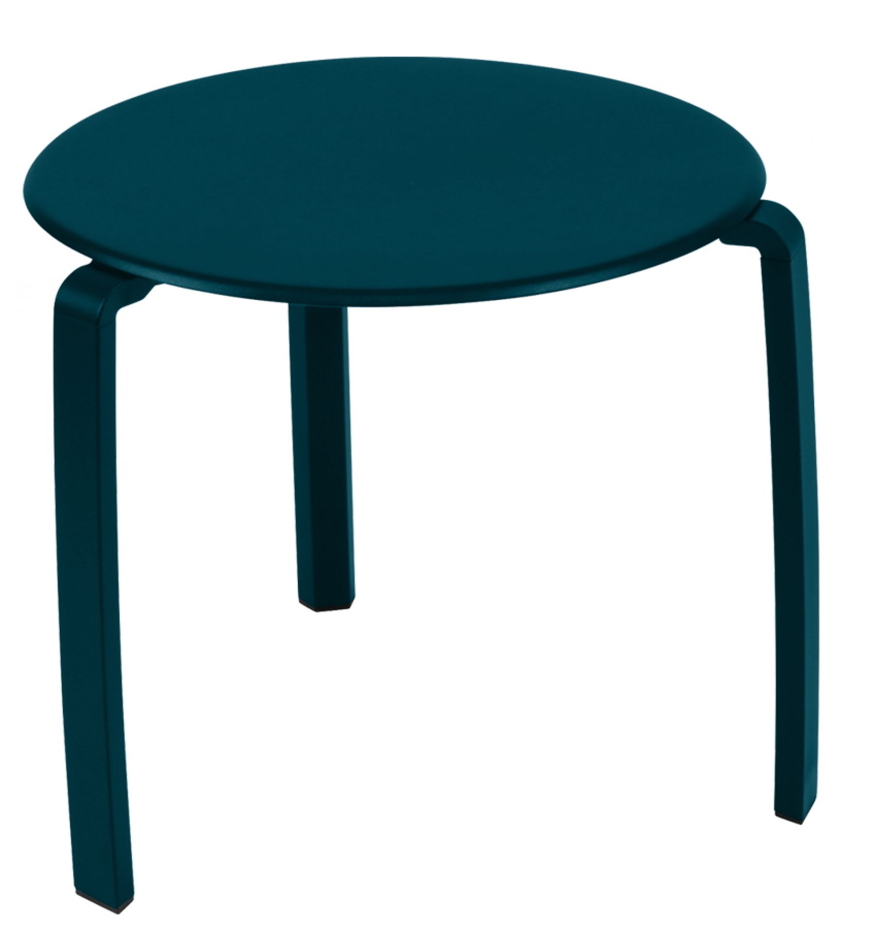 Blauer, runder Alizé Outdoor Tisch von Fermob, ideal als Beistelltisch für Garten und Terrasse.
