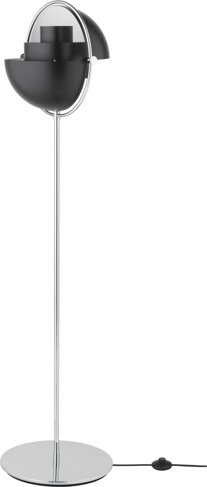 Gubi Multi-Lite Stehleuchte in Schwarz und Chrom, moderne Designleuchte für Wohnräume.