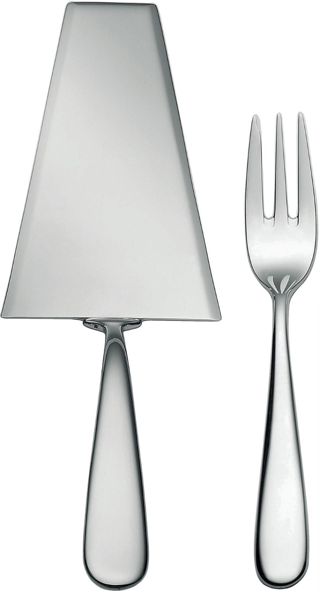 Alessi Nuovo Milano Tortenheber und Kuchengabel aus Edelstahl, Teil der Besteckgarnitur.