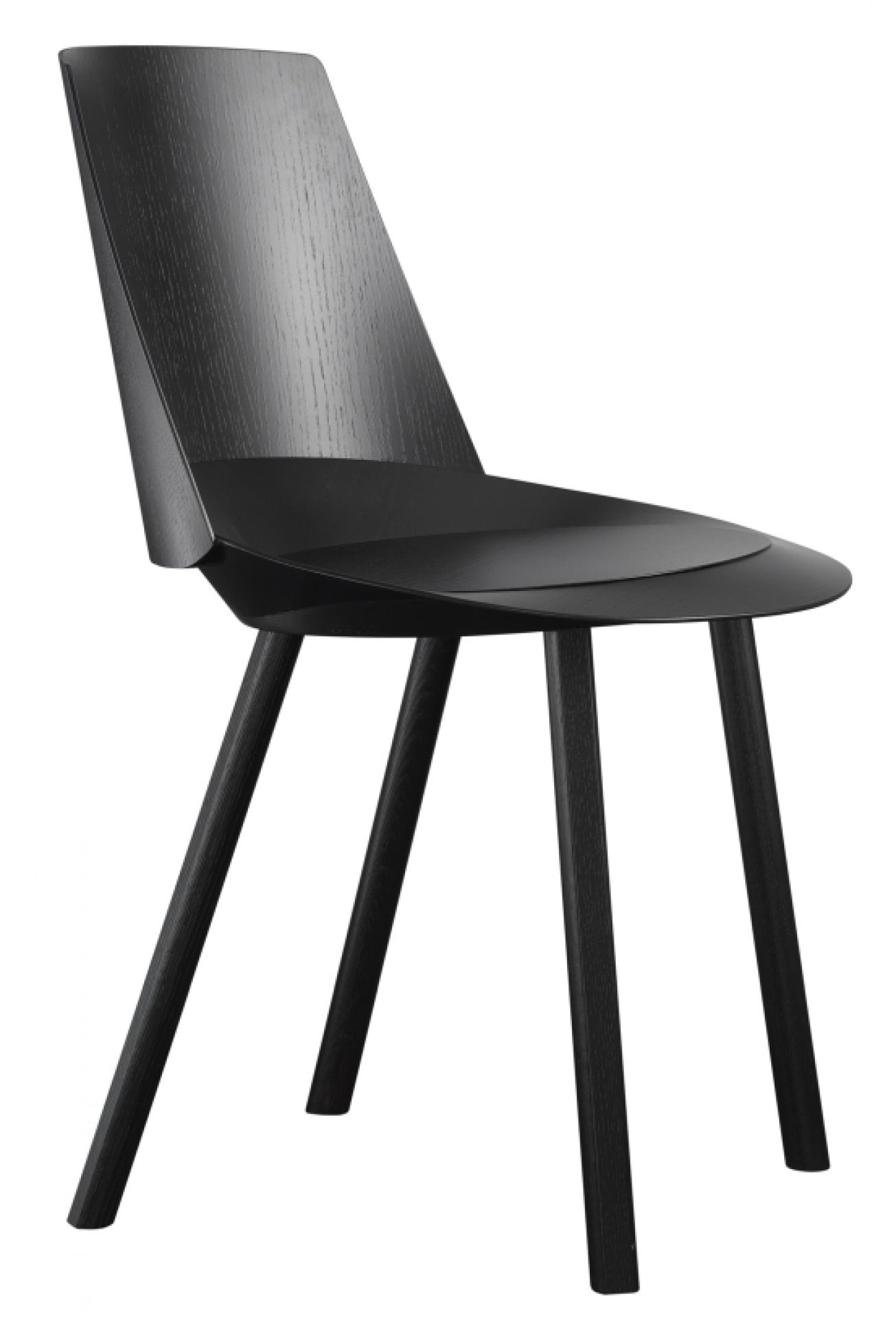 Schwarzer CH04 Houdini Stuhl von e15: Moderner Holzstuhl mit gebeizter Eiche und lackierter Oberfläche.