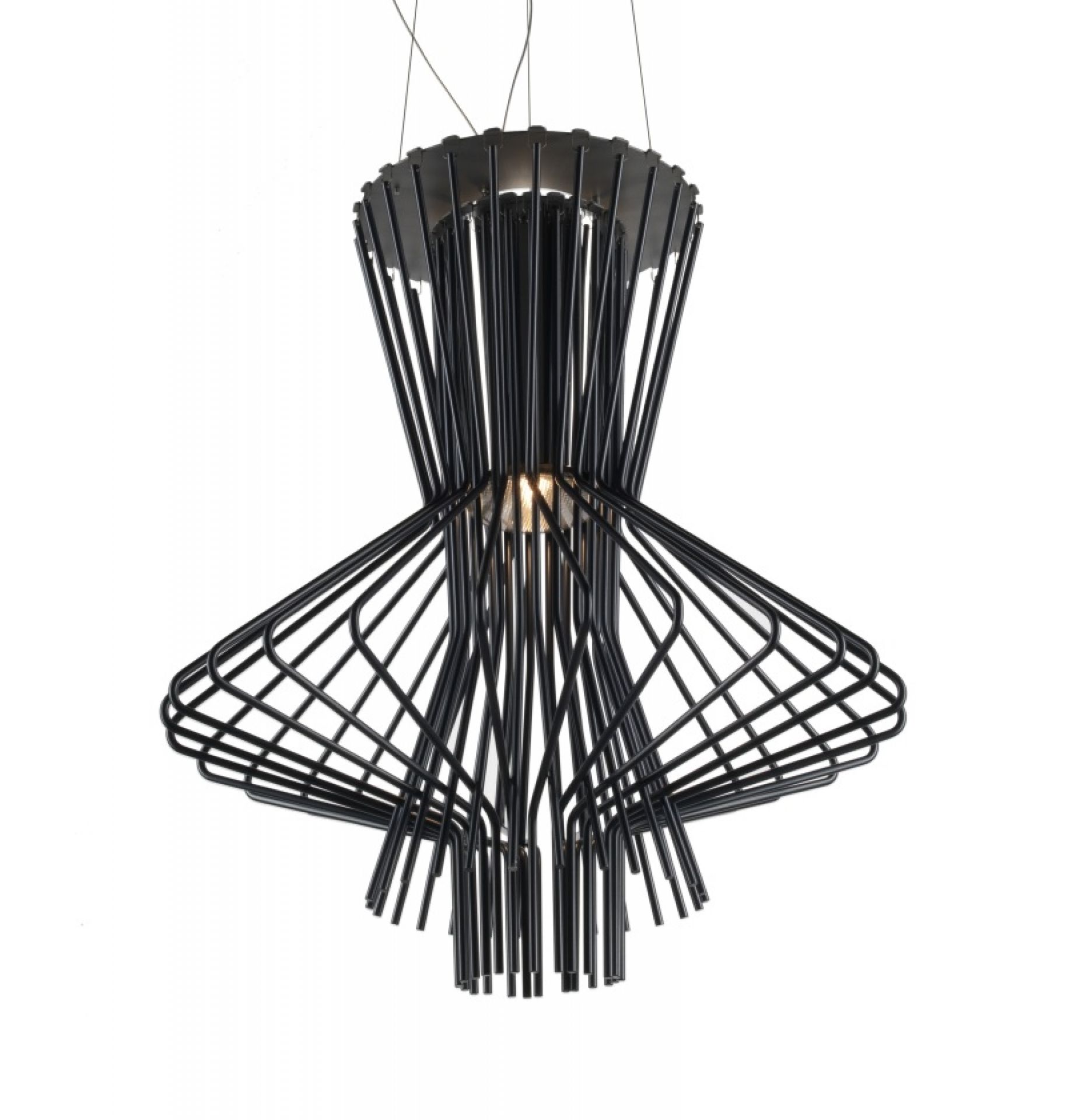 Schwarze Allegretto Ritmico Pendelleuchte von Foscarini, moderne Designerlampe aus Metallstäben für Wohnzimmer und Esszimmer.