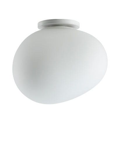 Weiße Gregg Deckenleuchte von Foscarini: Moderne Deckenlampe mit organisch geformtem Diffusor für Wohnräume.