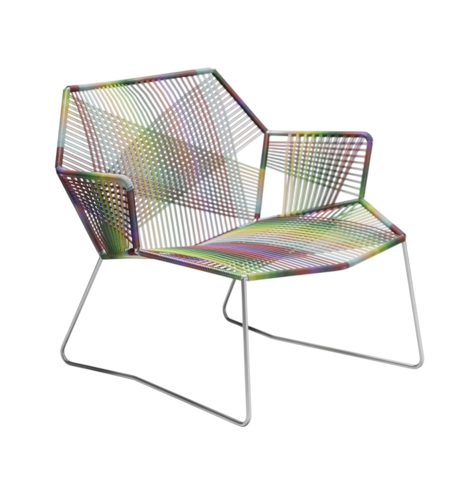 Tropicalia Lounge Chair von Moroso, Outdoor Sessel mit bunten Schnüren und Stahlgestell.