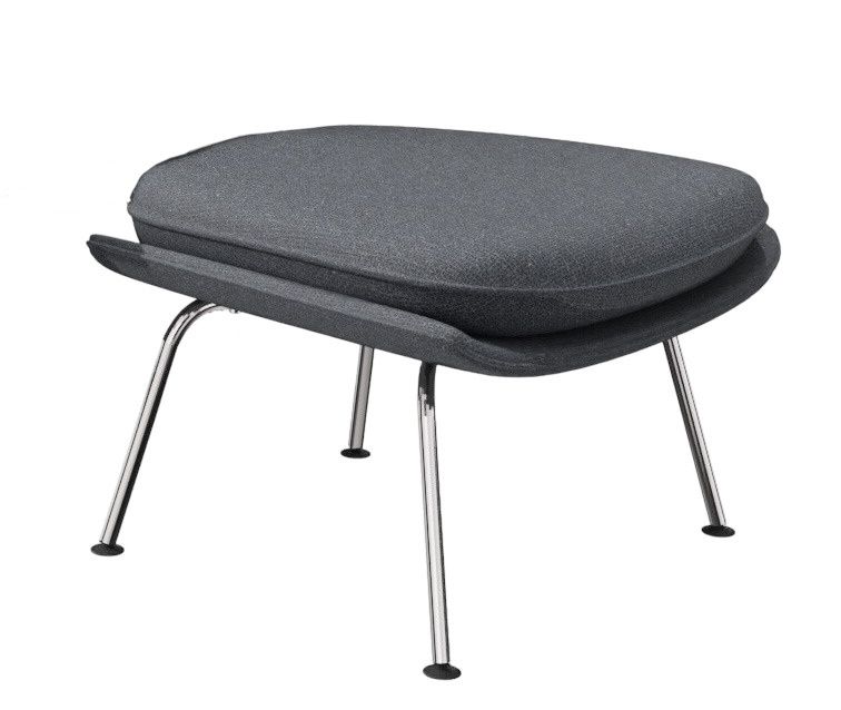 Grauer Womb Hocker von Knoll International mit verchromten Beinen, modernes Design für Wohnzimmer und Büro.