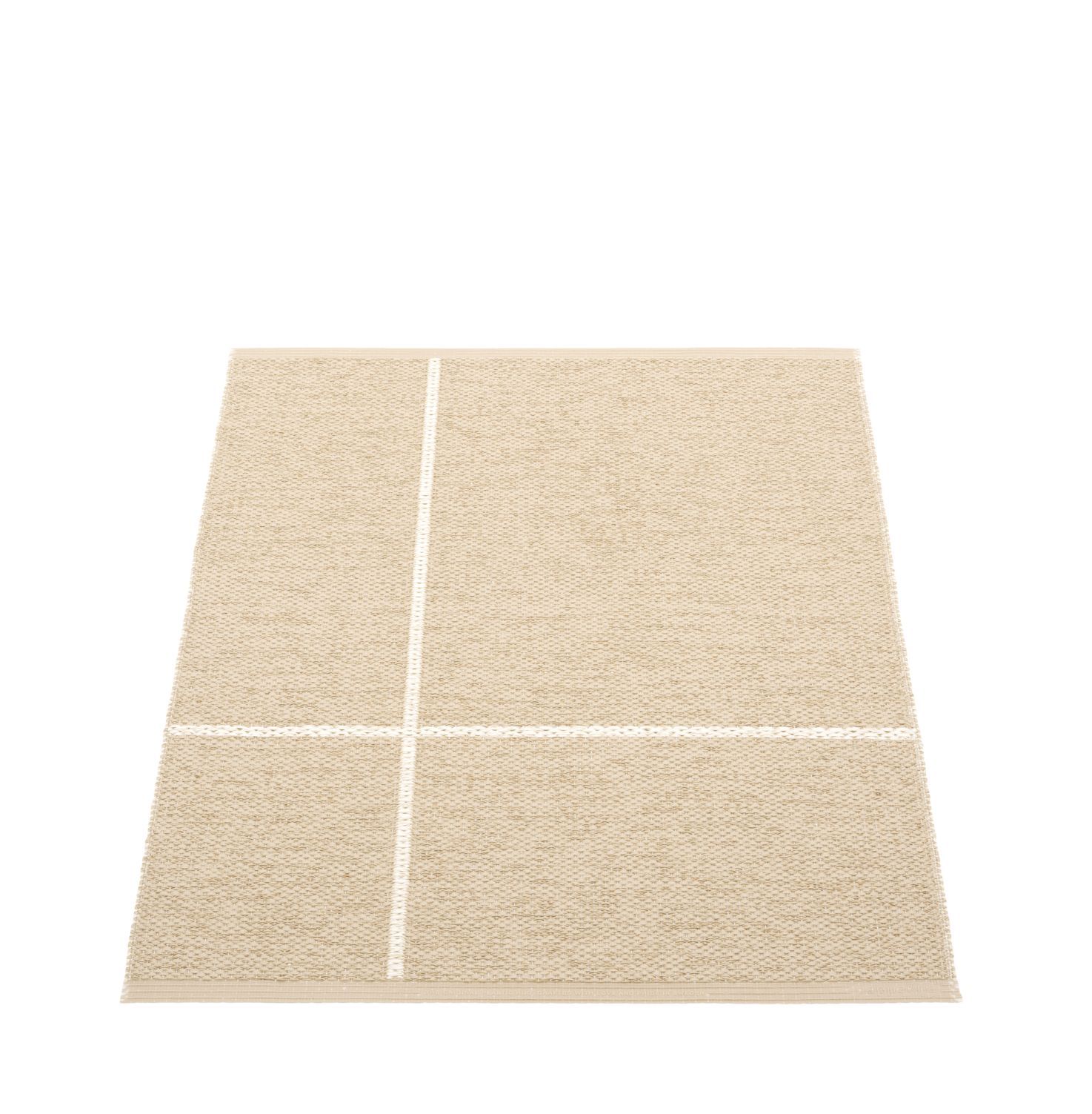 Beiger Pappelina Teppich "Fred" 70x90cm mit weißem Kreuzmuster, ideal als Küchenteppich oder Badteppich.