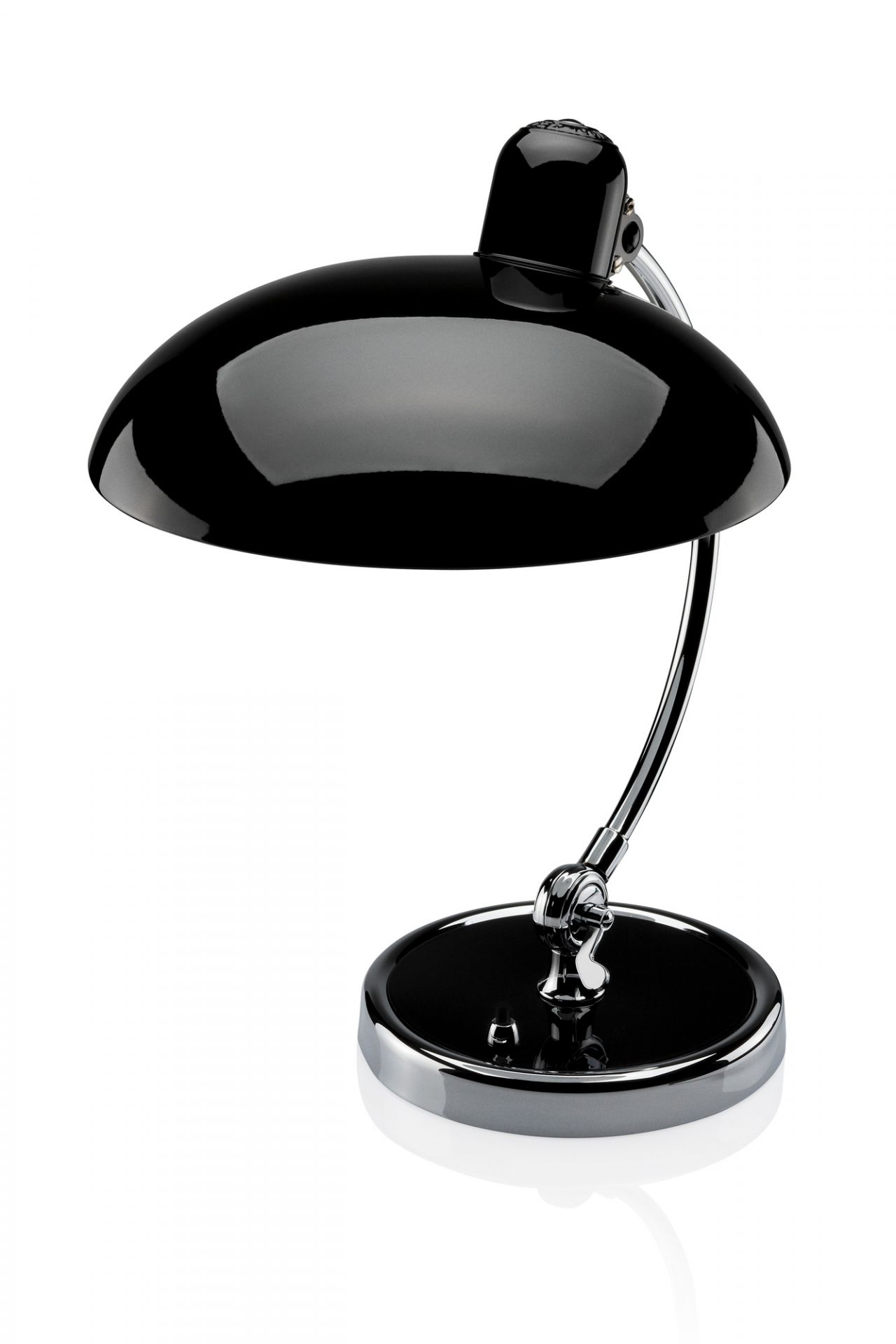 Schwarze KAISER idell Tischleuchte von Fritz Hansen, hochglänzend, modernes Design für Büro und Wohnraum.