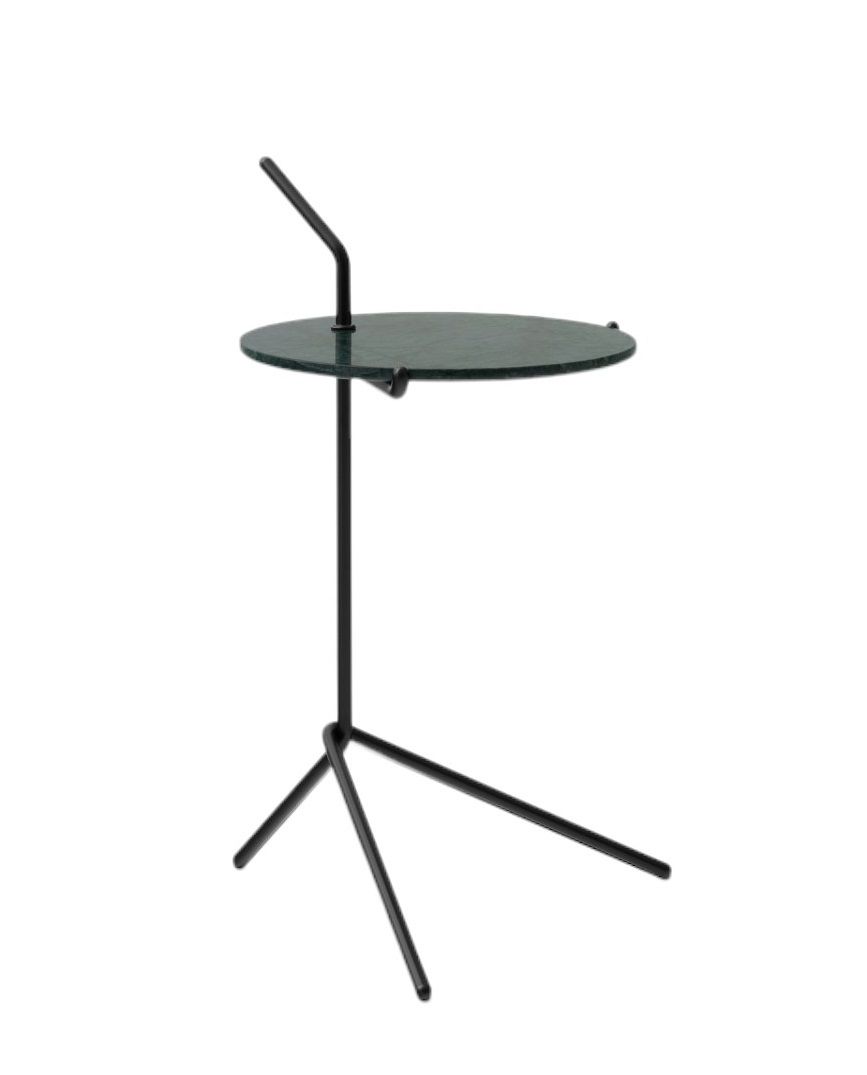 Halten SH9 Beistelltisch von AndTradition mit grüner Marmorplatte und schwarzem Metallgestell.