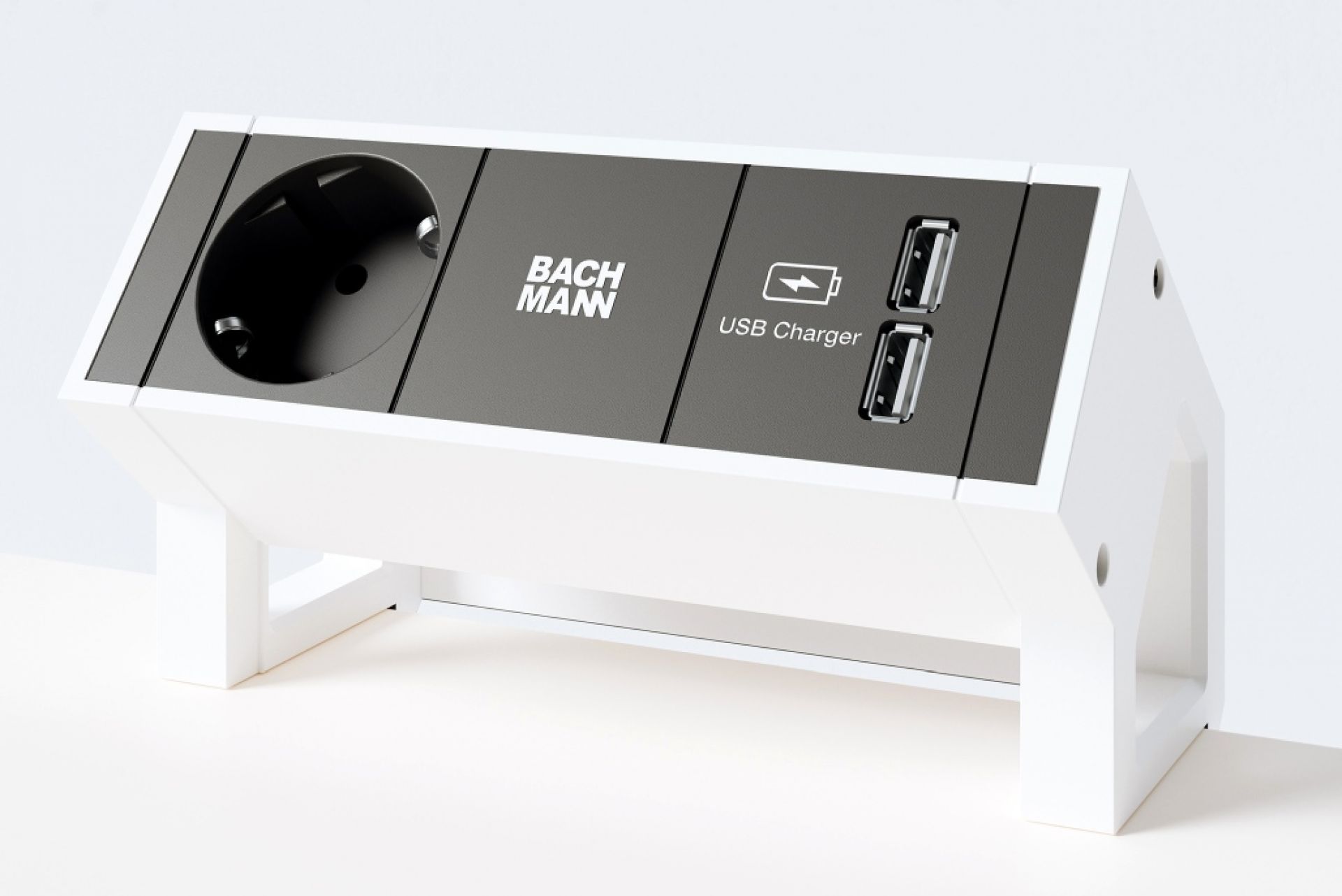 Steckdosenelement für Palmberg Crew T Schreibtisch: Stromanschluss und USB-Ladegeräte für höhenverstellbare Tische.