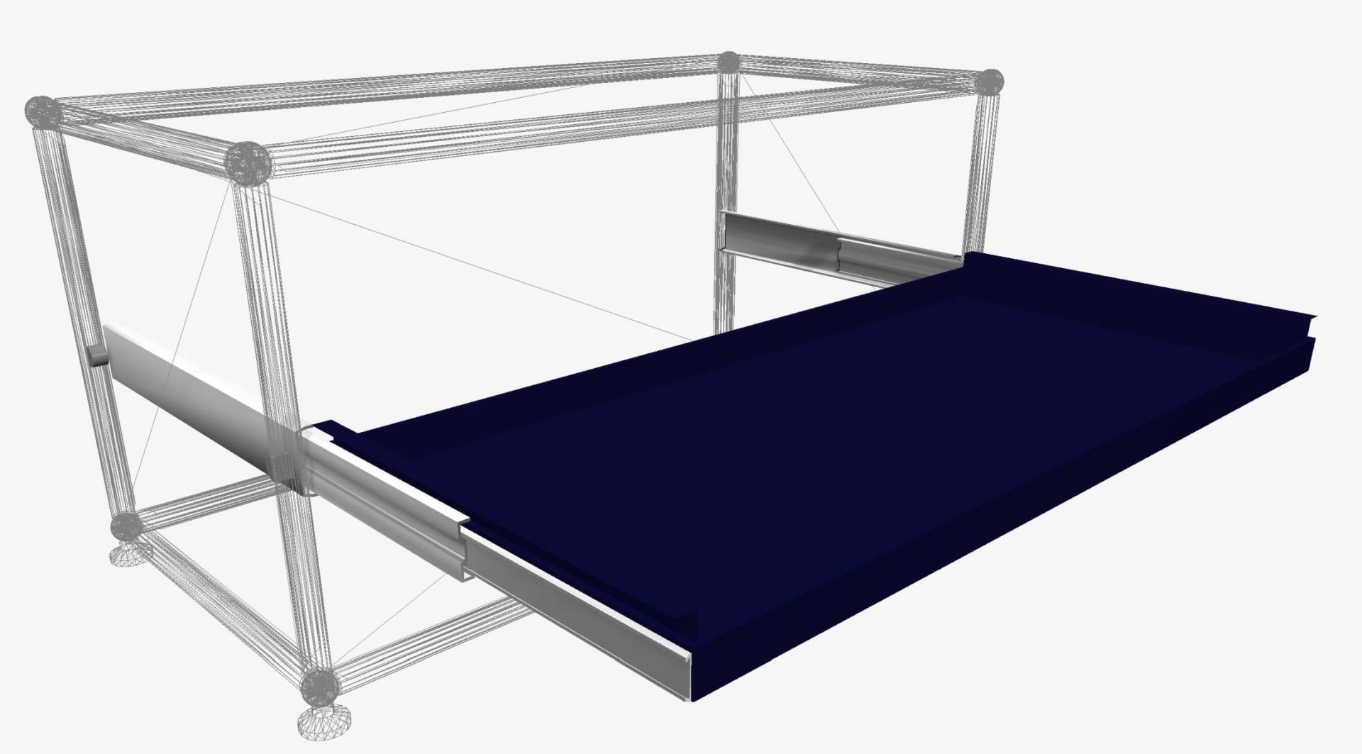 USM Haller Ausziehtablar in Stahlblau, 50x50 cm, als Ersatzteil für modulare Möbel, Detailaufnahme.