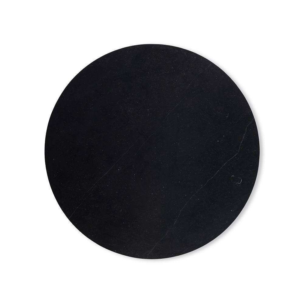 Schwarze Marmorplatte des Vipp Couchtisches Ø60, runder Beistelltisch für Wohnzimmer und Lounge.