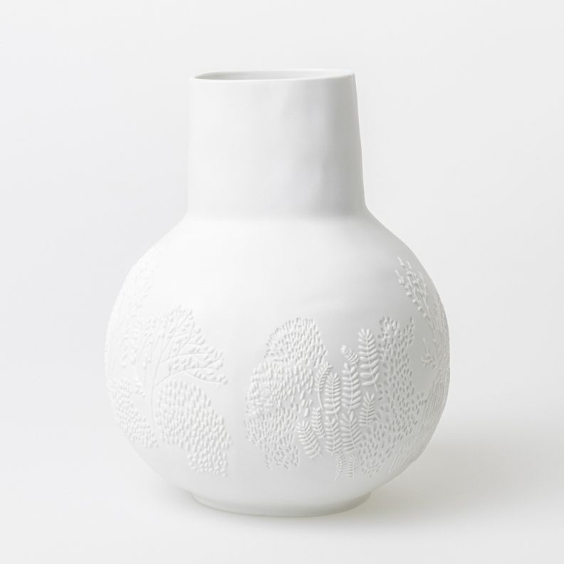 Weiße BG dankbar Vase mit geprägtem Parkspaziergang-Muster, moderne Blumenvase für Wohnzimmer und Tischdeko.