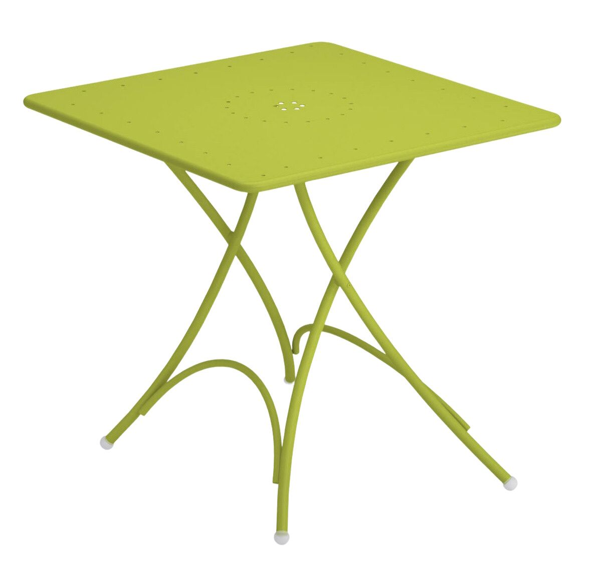 Grüner Pigalle Klapptisch von Emu für den Outdoor-Bereich, quadratische Tischplatte und filigranes Gestell.