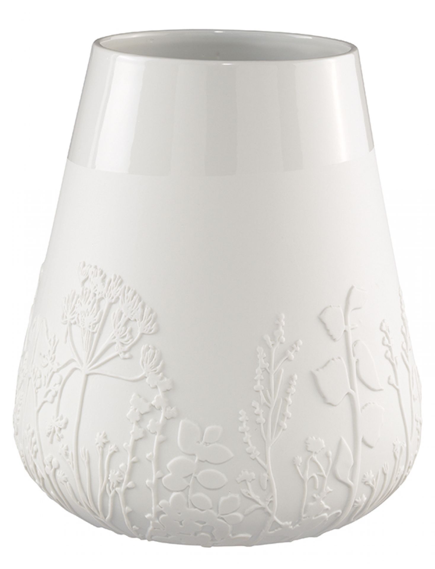 Weiße Zuhause Poesie Porzellanvase mit floralen Prägungen, ideal für frische Blumen und dekorative Akzente.