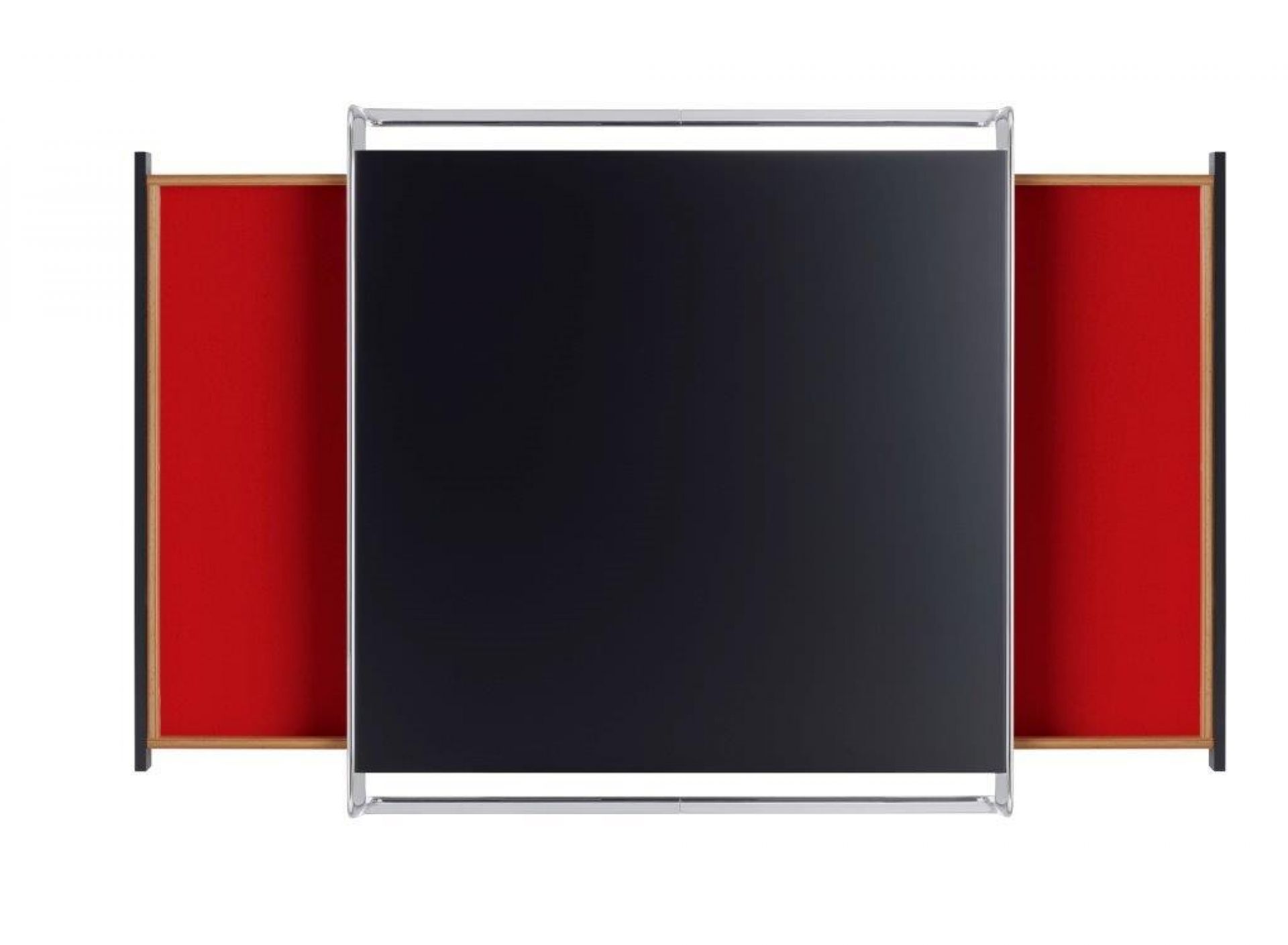 K1AS Oblique Couchtisch von Tecta: Moderner Tisch mit schwarzer Platte und roten Seitenelementen.