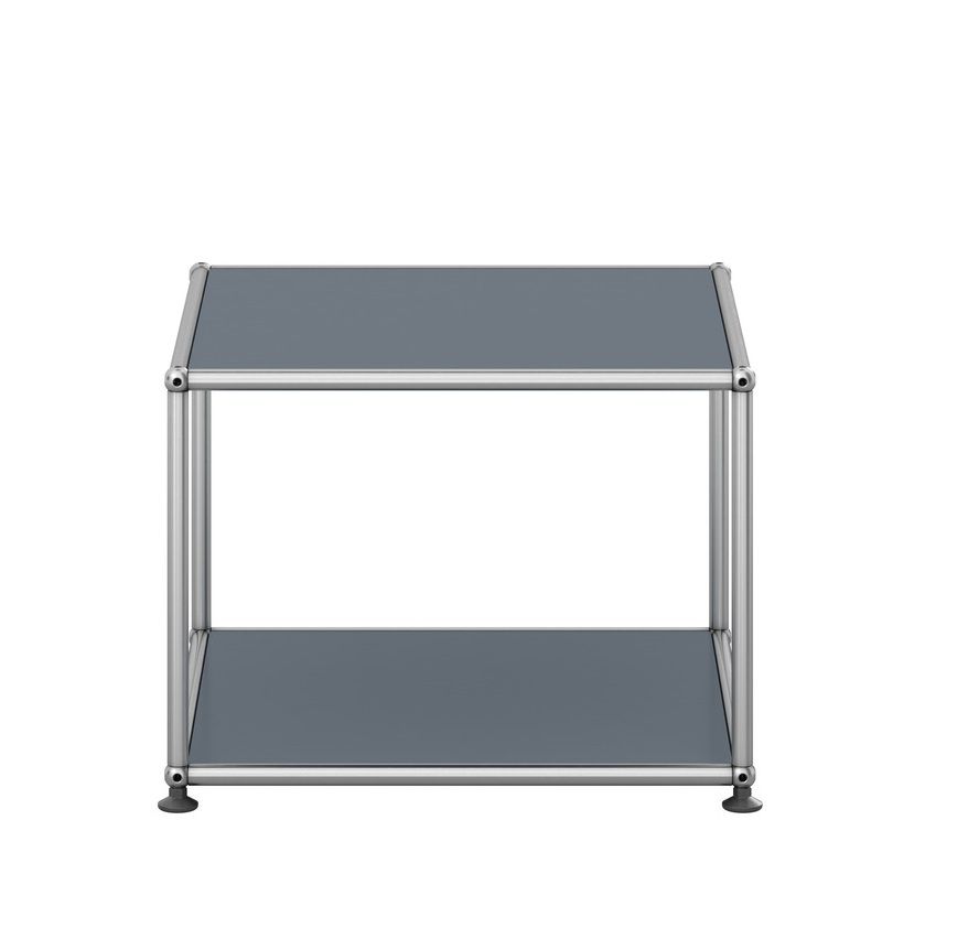 USM Haller Beistelltisch in Mittelgrau, modernes Designmöbel mit offenen Fächern für Wohnzimmer oder Büro.