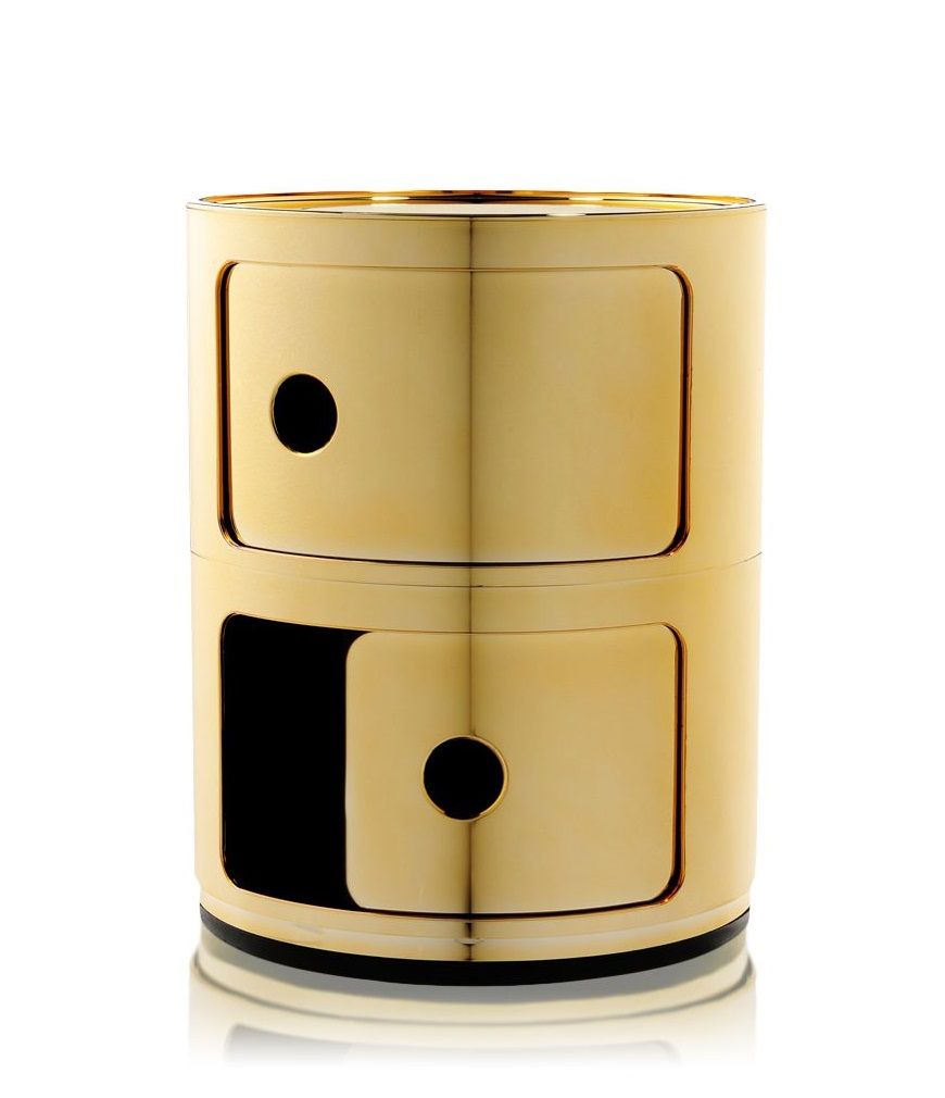 Goldener Componibili 2er Element Nachttisch von Kartell, ein modernes Aufbewahrungsmöbel mit zwei Fächern.