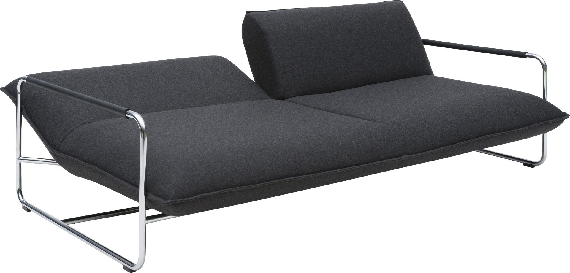 Nova Schlafsofa Softline in Anthrazit mit Chromgestell, modernes Design für Wohnzimmer und Gästezimmer.