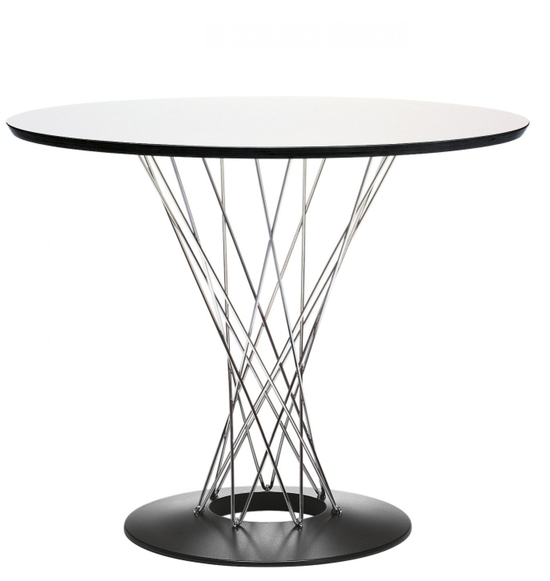 Weißer Noguchi Tisch mit verchromtem Drahtgestell und schwarzem Fuß für Esszimmer.